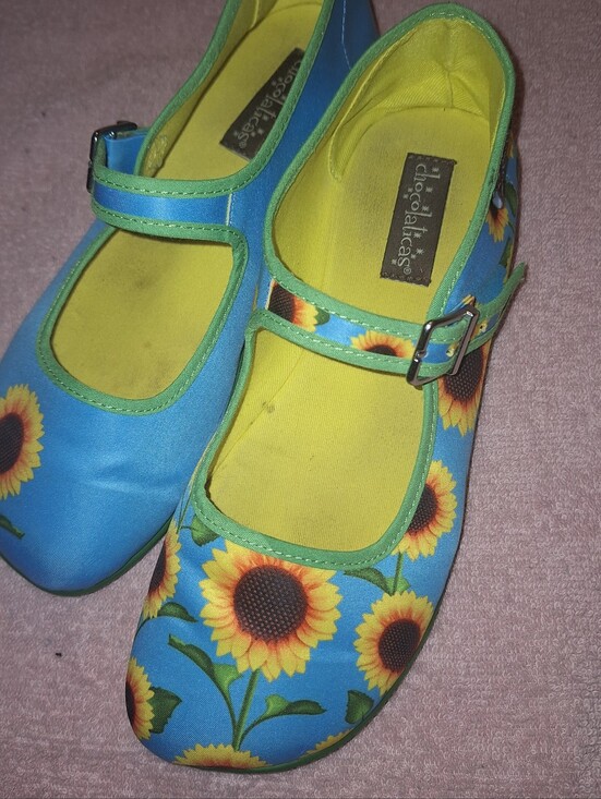 Hot Chocolate Design Shoes - Hot Chocolates Design Blue Sunflower Mary Jane Flat Shoes